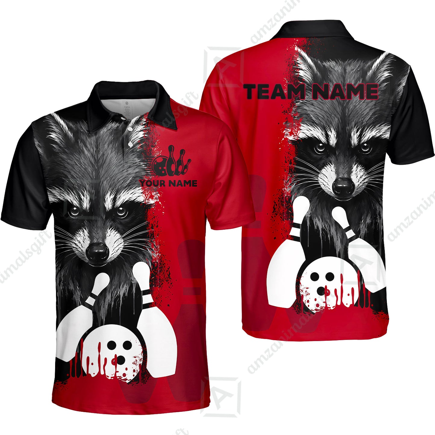 Custom Bowling Jersey Polo Shirt, Raccoon Bowling, Custom Bowling Jersey Team Shirt For Players With Name & Team Name