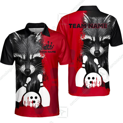 Custom Bowling Jersey Polo Shirt, Raccoon Bowling, Custom Bowling Jersey Team Shirt For Players With Name & Team Name