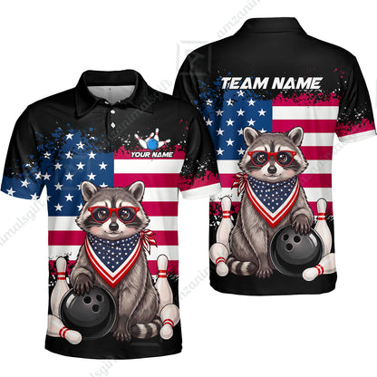 Custom Bowling Jersey Polo Shirt, Animal With Glasses And Bandana America Flag, Personalize Name & Team Name