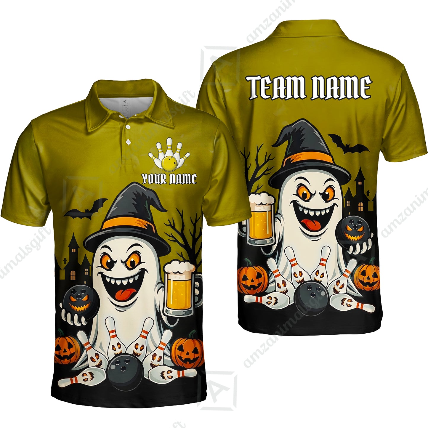 Custom Bowling Jersey Polo Shirt, Bowling Halloween Witch, Custom Bowling Jersey Team Shirt For Players With Name & Team Name