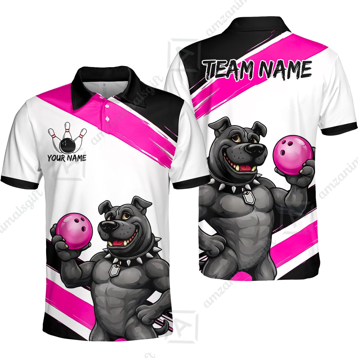 Custom Bowling Jersey Polo Shirt, Badass Dog Bowling Custom Bowling Jersey Team Shirt For Players With Name & Team Name