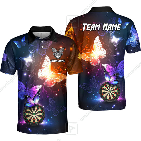 Custom Darts Jersey Polo Shirt, Butterfly Sparkle Darts, Custom Dart Jersey Team Shirt For Players With Name & Team Name