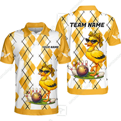 Custom Bowling Jersey Polo Shirt, Sassy Diva Duckling Argyle, Custom Bowling Jersey Team Shirt For Players With Name and Team Name