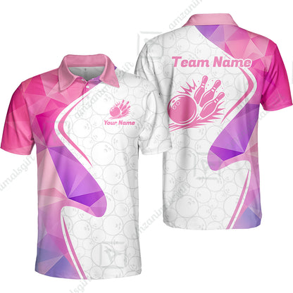 Custom Bowling Jersey Polo Shirt, Polygon Pink Color Purple, Custom Bowling Jersey Team Shirt For Players With Name and Team Name