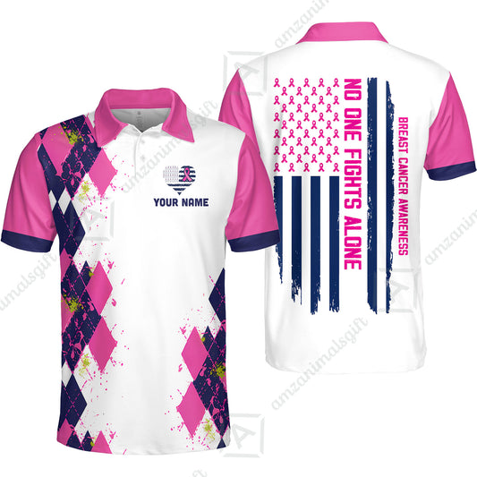 Custom Bowling Jersey Polo Shirt, No One Fights Alone, Personalized Name And Team Name