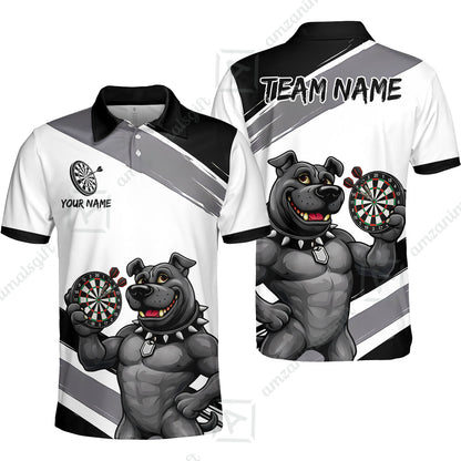 Custom Darts Jersey Polo Shirt, Pitbull Hold Dart Board, Custom Dart Jersey Team Shirt For Players With Name & Team Name
