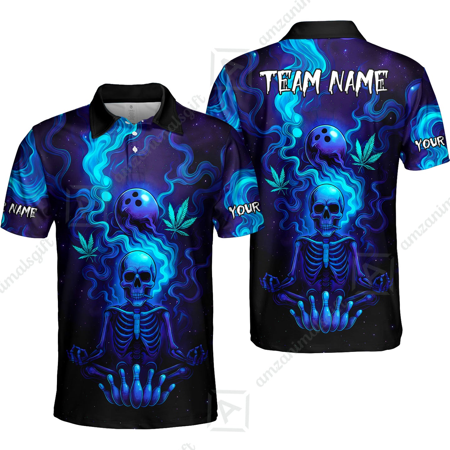 Custom Bowling Team Unisex Polo Shirt, Neon Skull CNB Bowling Custom Shirt Featuring Personalized Name and Team Name