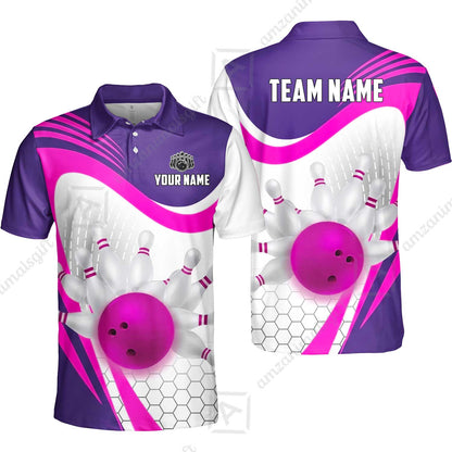 Custom Bowling Jersey Polo Shirt, Geometric Streamline & Fresh Mint, Custom Bowling Jersey Team Shirt For Players With Name & Team Name