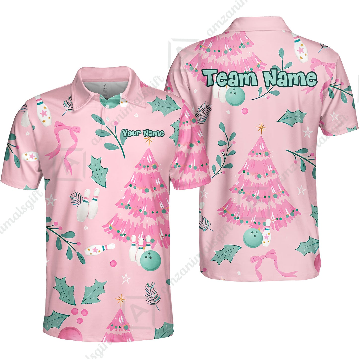 Custom Bowling Jersey Polo Shirt, Christmas Seamless Pattern Custom, Personalized Name And Team Name