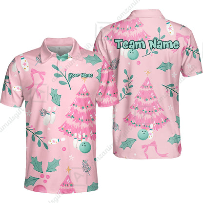 Custom Bowling Jersey Polo Shirt, Christmas Seamless Pattern Custom, Personalized Name And Team Name