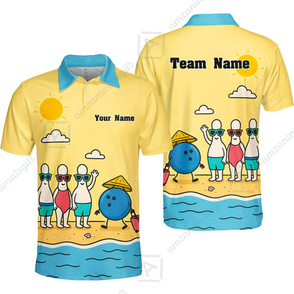 Custom Bowling Jersey Polo Shirt, Funny Summer Beach Holiday Pins, Custom Bowling Jersey Team Shirt For Players With Name and Team Name