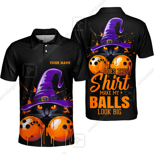 Custom Bowling Jersey Polo Shirt, Witch Cat Bowling, Does This Shirt Make My Balls Look Big, Personalized Name And Team Name