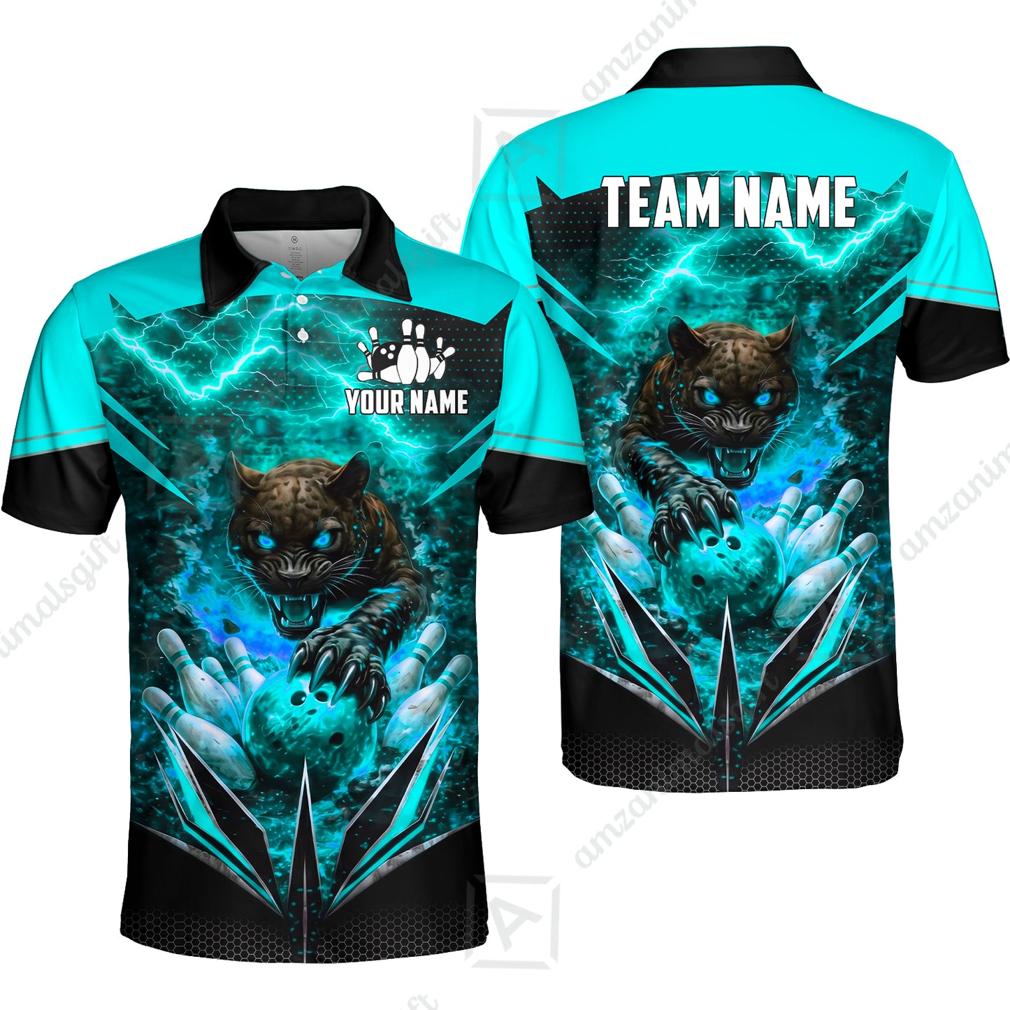Custom Bowling Jersey Polo Shirt, Electric Panther Bowling, Personalized Name & Team Name