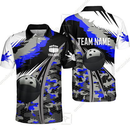 Custom Bowling Team Jersey, Personalized Long Sleeve Jersey Shirt Camo Bowling Shirt with Name & Team Name