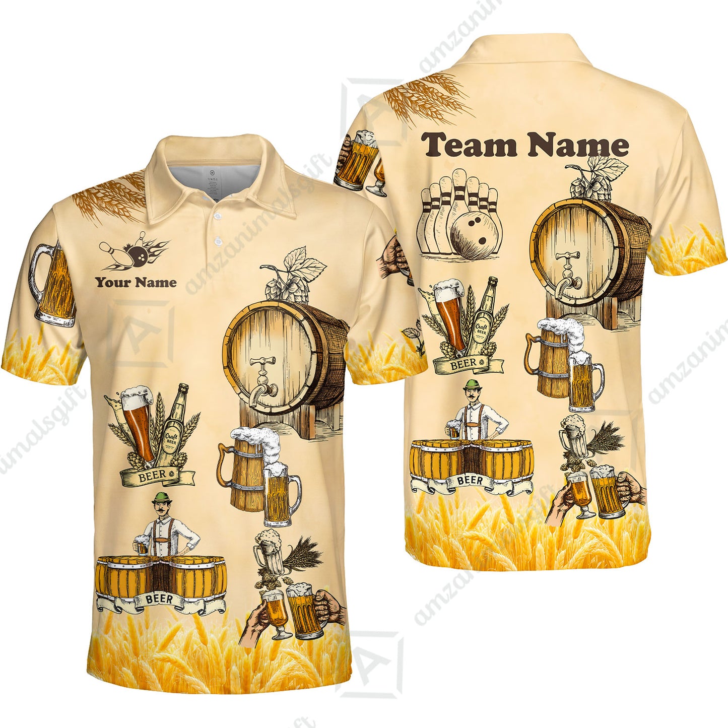 Custom Bowling Jersey Polo, Beer 3 Scale, Custom Bowling Jersey Team Shirt For Players With Name & Team Name