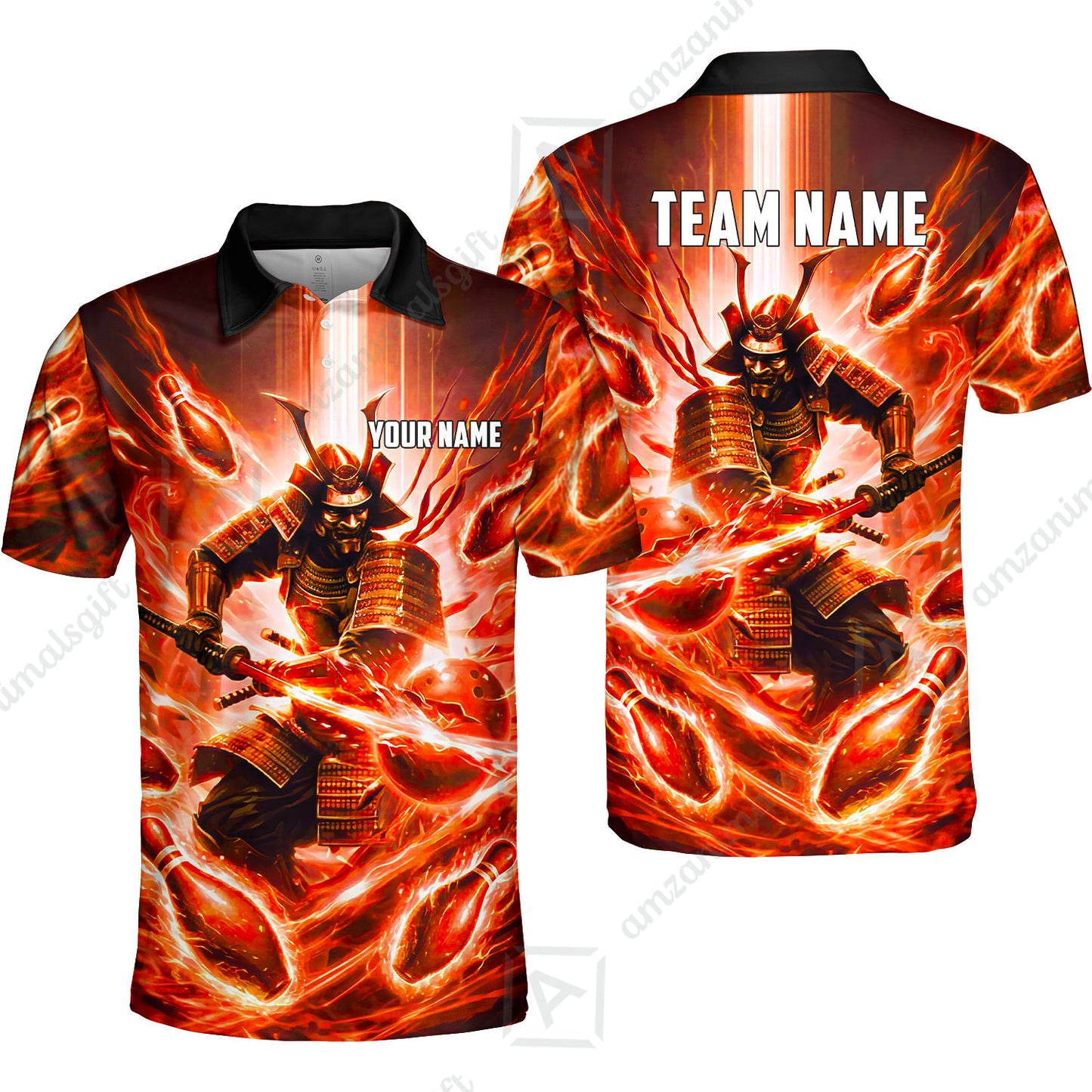 Custom Bowling Jersey Polo Shirt, Japanese Samurai Warrior Bowling, Custom Bowling Jersey Team Shirt For Players With Name & Team Name