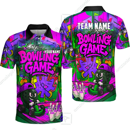 Custom Bowling Jersey Polo Shirt, Street Graffiti Go Kart Ball, Custom Bowling Jersey Team Shirt For Players With Name and Team Name