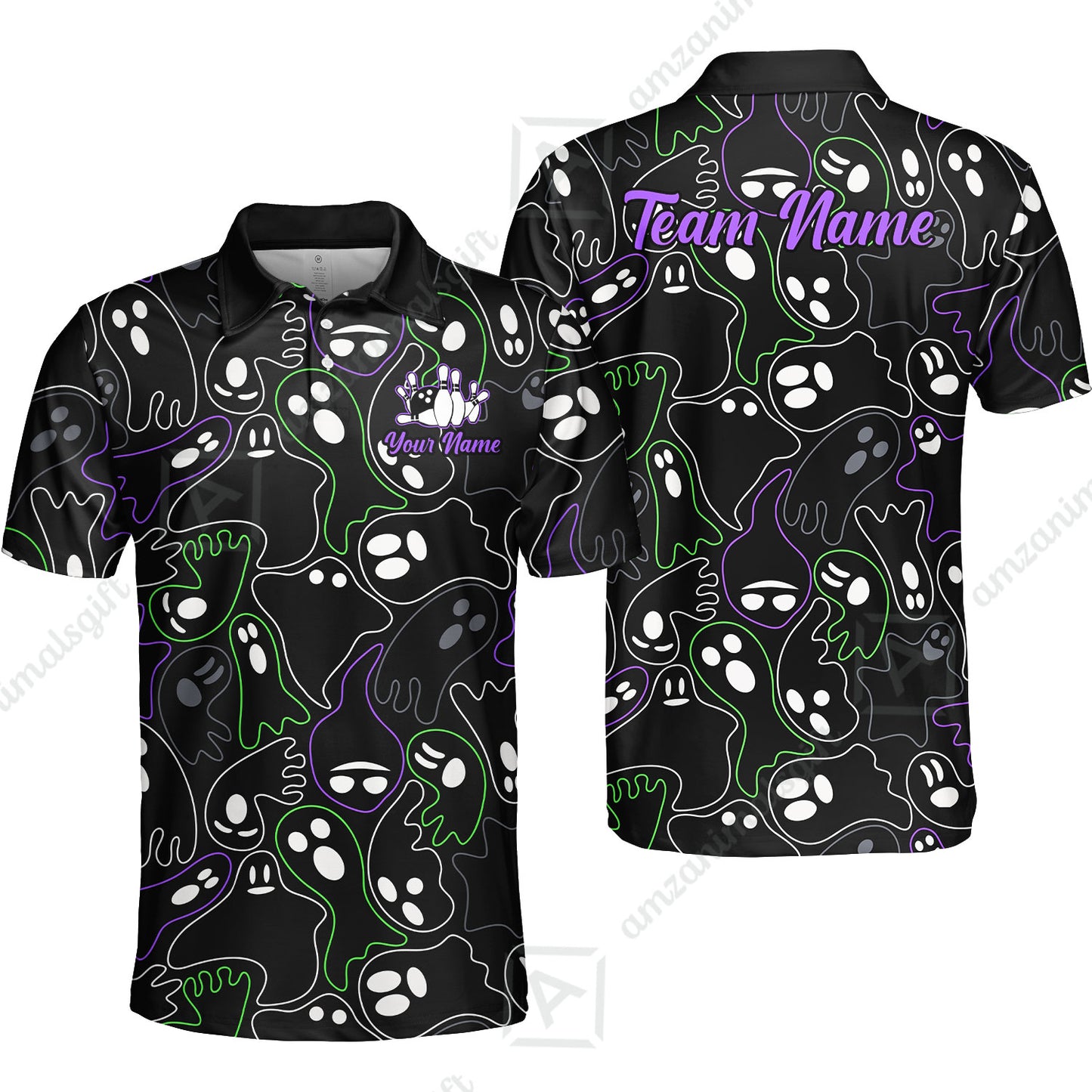Custom Bowling Jersey Polo Shirt, Halloween Ghost Bowling, Custom Bowling Jersey Team Shirt For Players With Name & Team Name