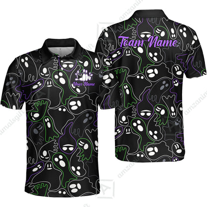 Custom Bowling Jersey Polo Shirt, Halloween Ghost Bowling, Custom Bowling Jersey Team Shirt For Players With Name & Team Name