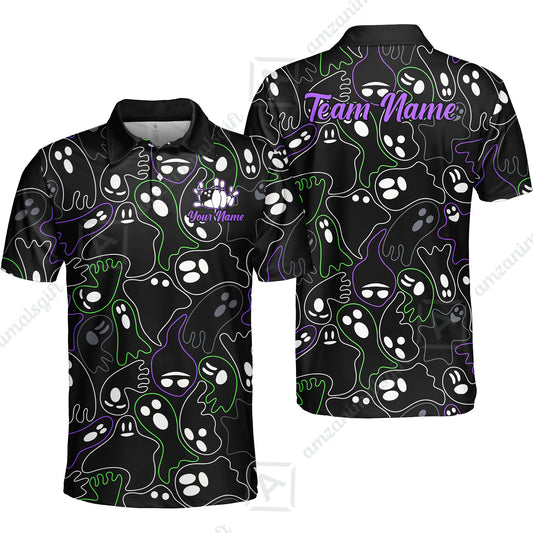 Custom Bowling Jersey Polo Shirt, Halloween Ghost Bowling, Custom Bowling Jersey Team Shirt For Players With Name & Team Name