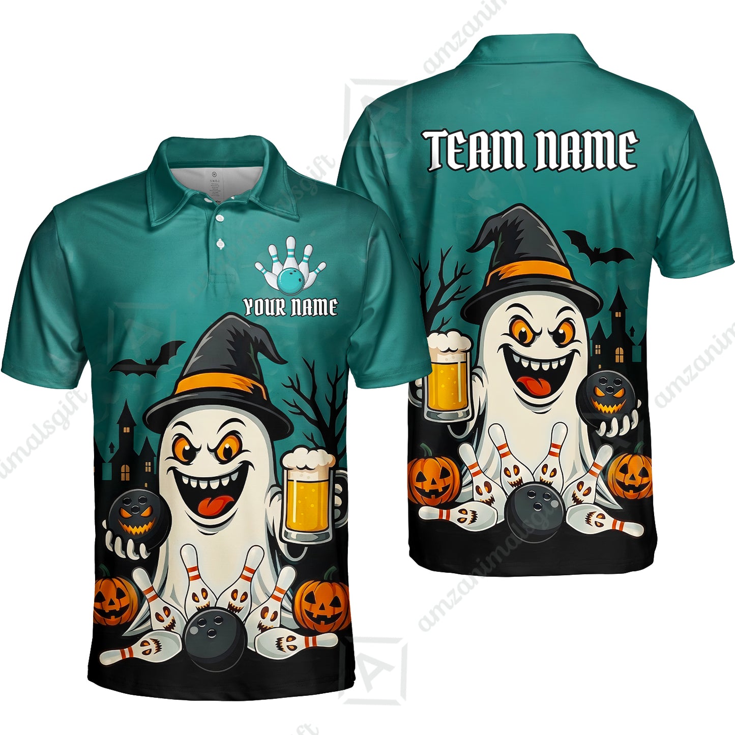 Custom Bowling Jersey Polo Shirt, Bowling Halloween Witch, Custom Bowling Jersey Team Shirt For Players With Name & Team Name