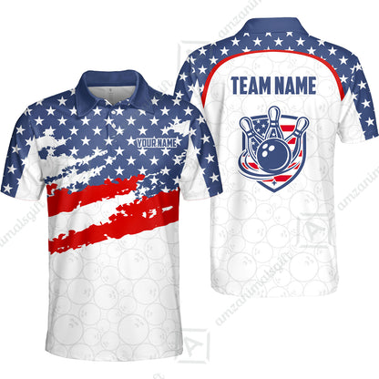 Custom Bowling Jersey Polo Shirt, America Star Flag Bowling, Custom Bowling Jersey Team Shirt For Players With Name & Team Name