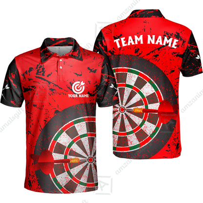 Red Dartboard Pattern Custom Darts Team Jersey Polo Quarter-Zip Shirts, Customized Name Team Name Darts Team Jerseys Uniform