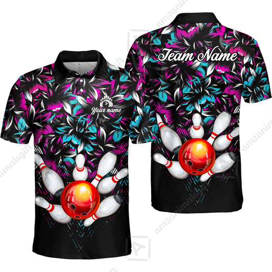 Custom Bowling Jersey Polo Shirt, Tropical Floral Bowling Custom Bowling Jersey Team Shirt For Players With Name & Team Name