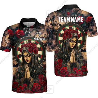 Custom Darts Jersey Polo Shirt, Gothic Madonna And Blue Rose, Custom Dart Jersey Team Shirt For Players With Name & Team Name
