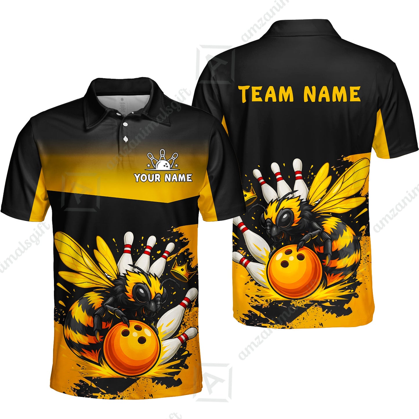 Custom Bowling Jersey Polo Shirt, Aggressive Yellow Jacket Swarm, Custom Bowling Jersey Team Shirt For Players With Name and Team Name