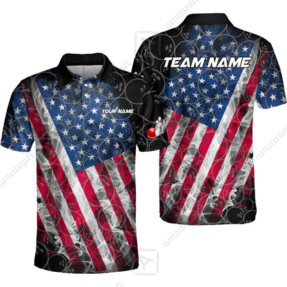 Custom Bowling Jersey Polo Shirt, Patriotic Smokey American Flag, Custom Bowling Jersey Team Shirt For Players With Name & Team Name