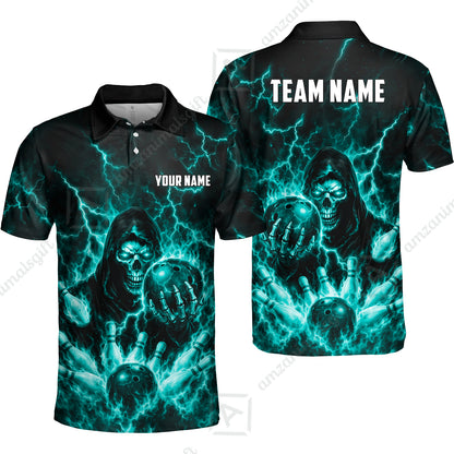 Custom Bowling Jersey Polo Shirt, Lightning Grim Reaper, Custom Bowling Jersey Team Shirt For Players With Name & Team Name