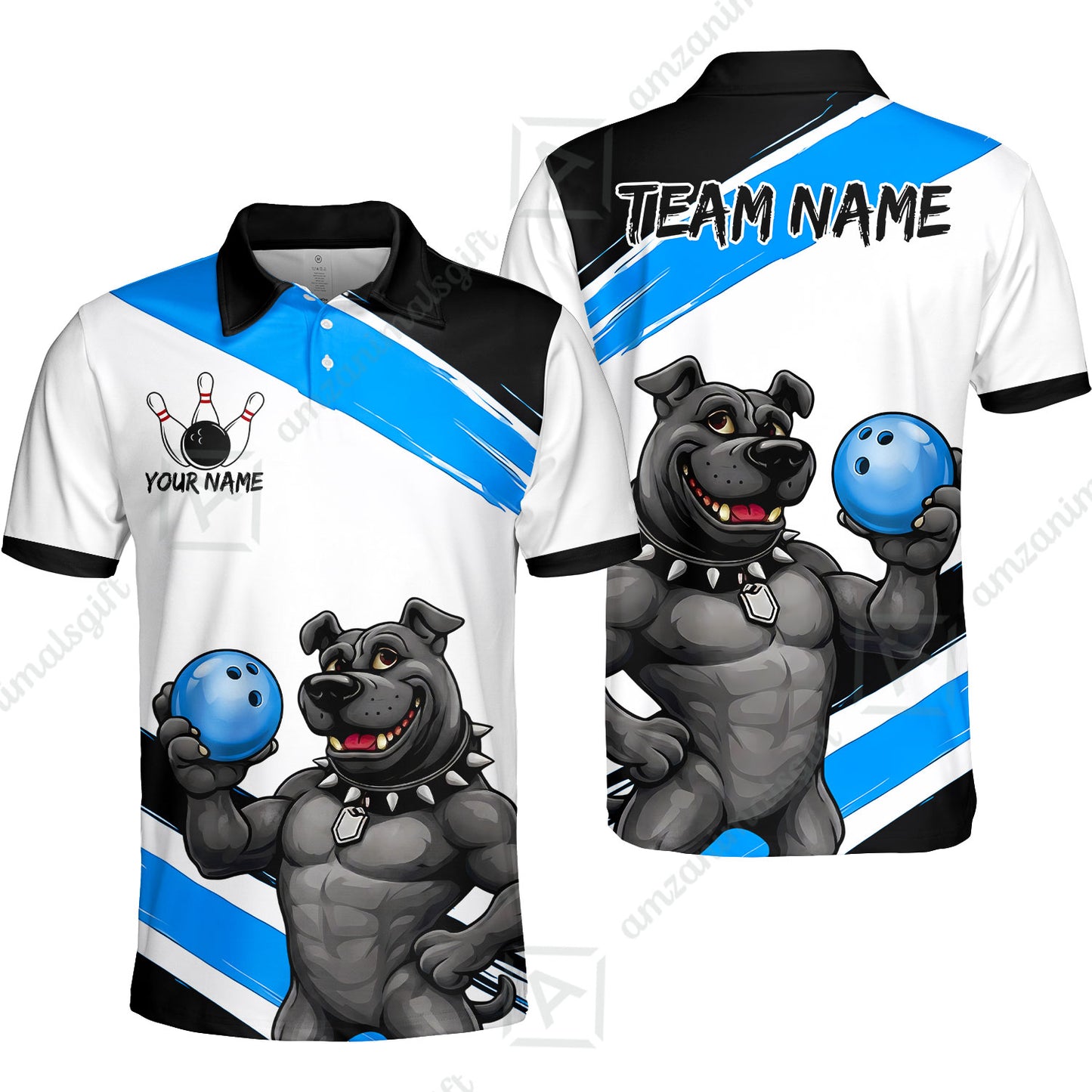 Custom Bowling Jersey Polo Shirt, Badass Dog Bowling Custom Bowling Jersey Team Shirt For Players With Name & Team Name