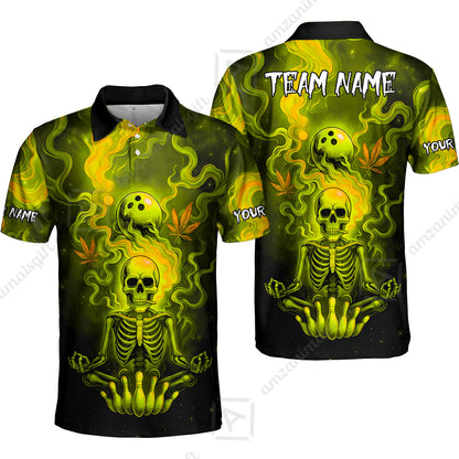 Custom Bowling Team Unisex Polo Shirt, Neon Skull CNB Bowling Custom Shirt Featuring Personalized Name and Team Name