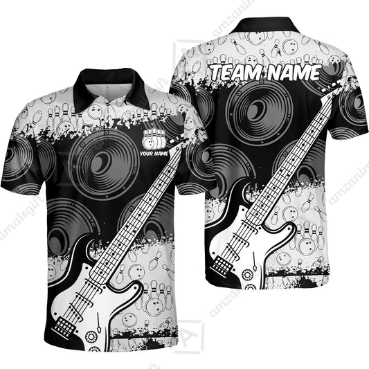 Customized Bowling Unisex Polo Shirt, Guitar Speaker Bowling, Bowling Uniform - Personalized Name Team Name For Bowlers