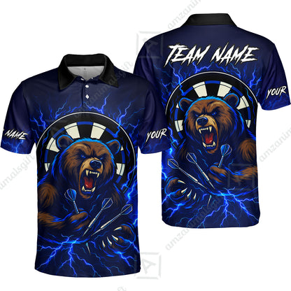 Custom Darts Team Long Sleeve Polo Shirt, Personalized Bear Thunder Lightning Darts Shirt with Name & Team Name
