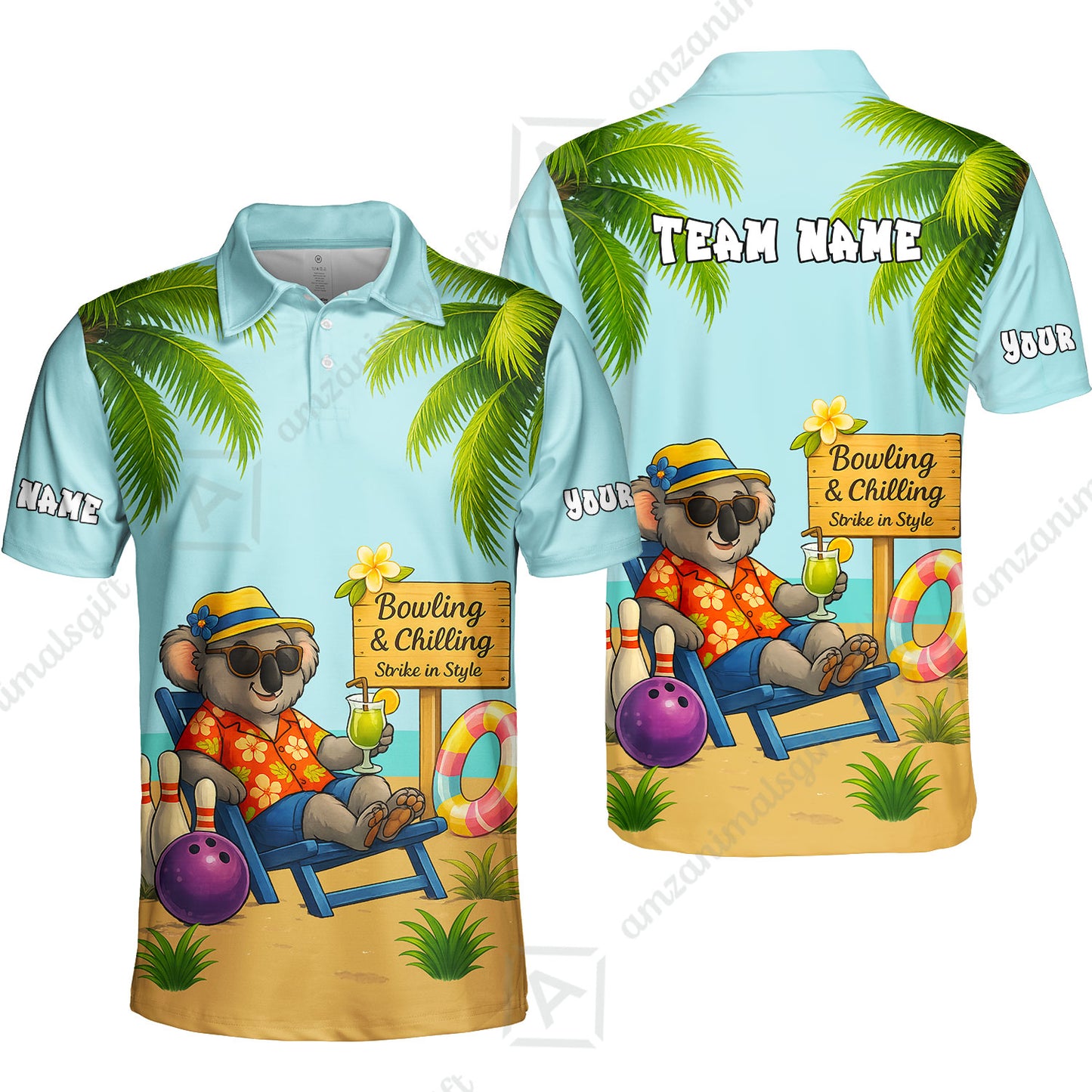 Custom Bowling Jersey Polo Shirt, Chilling Koala Bowling Custom Bowling Jersey Team Shirt For Players With Name & Team Name