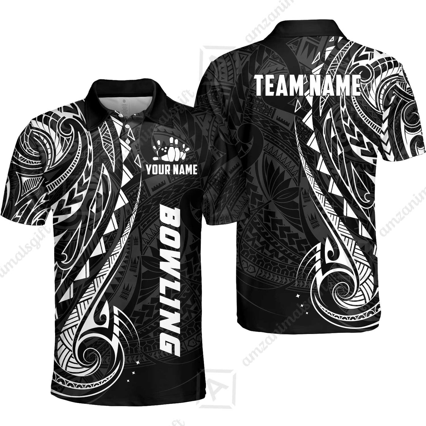 Custom Bowling Jersey Polo Shirt, Polynesian Maori Tribal Tattoo Bowling, Custom Bowling Jersey Team Shirt For Players With Name and Team Name