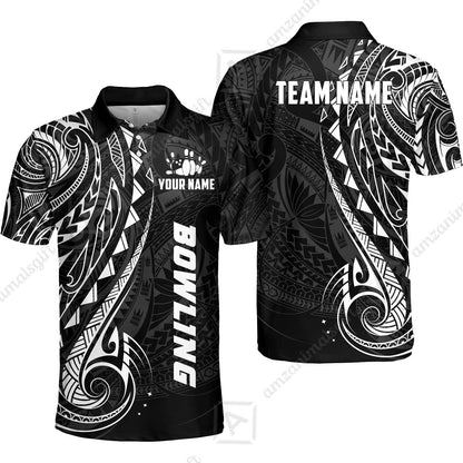 Custom Bowling Jersey Polo Shirt, Polynesian Maori Tribal Tattoo Bowling, Custom Bowling Jersey Team Shirt For Players With Name and Team Name
