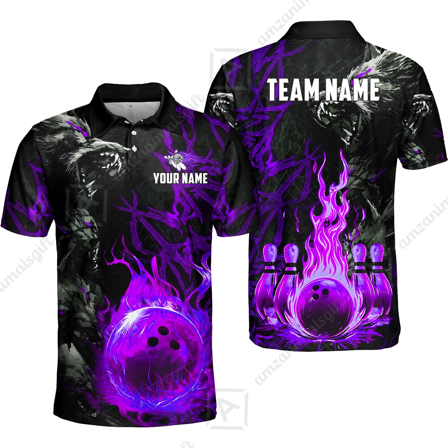 Custom Bowling Jersey Polo Shirt, Hellfire Werewolf & Crimson Strike, Custom Bowling Jersey Team Shirt For Players With Name & Team Name