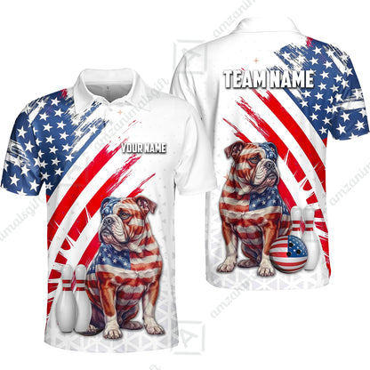 Custom Bowling Jersey Polo Shirt, Bowling US Flag Bulldog, Custom Bowling Jersey Team Shirt For Players With Name and Team Name