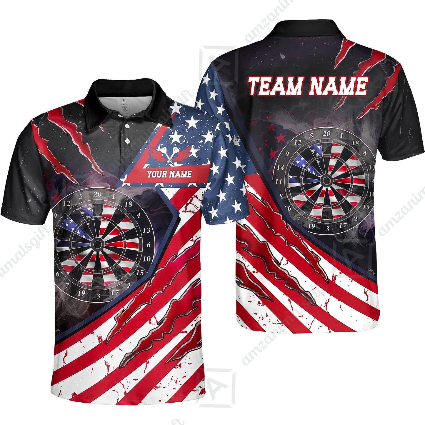 Custom Patriotic Americana Claw Rip Darts Jersey Polo Shirt, Custom Patriotic Americana Claw Rip Dart Jersey Team Shirt For Players With Name and Team Name