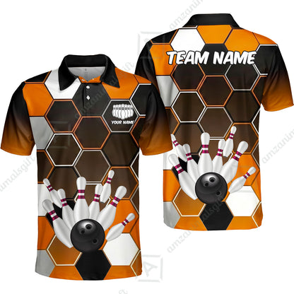 Customized Bowling Unisex Polo Shirt, Hexagon Pattern Bowling, Bowling Uniform - Personalized Name Team Name For Bowlers