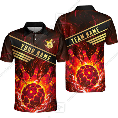 Custom Bowling Polo Shirt, Glowing Bowling Ball and Pins Custom Bowling Polo Team Shirt For Players With Name & Team Name