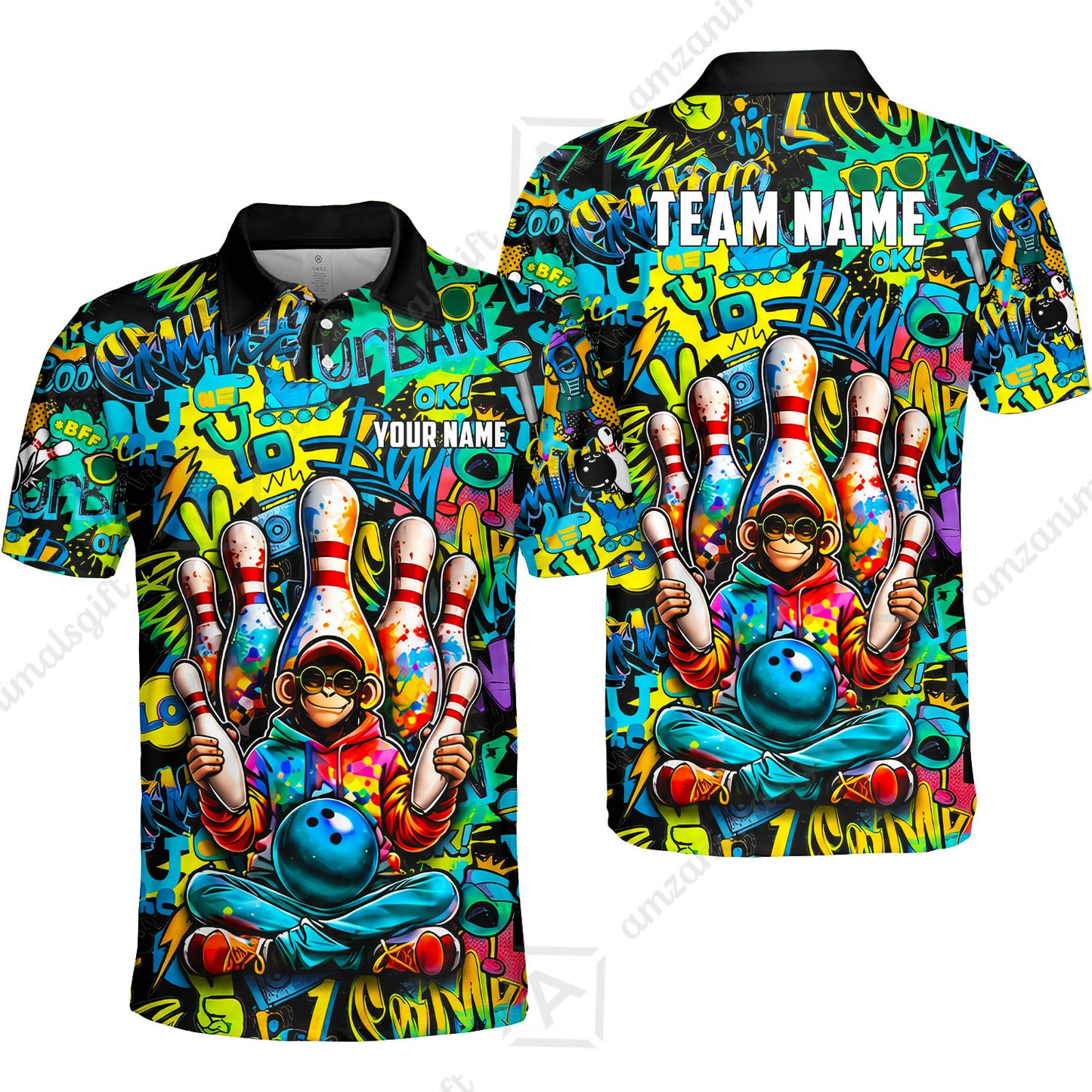 Custom Bowling Jersey Polo Shirt, Master Monkey Juggling, Custom Bowling Jersey Team Shirt For Players With Name & Team Name
