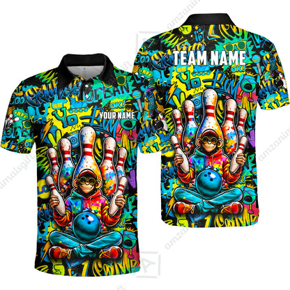 Custom Bowling Jersey Polo Shirt, Master Monkey Juggling, Custom Bowling Jersey Team Shirt For Players With Name & Team Name
