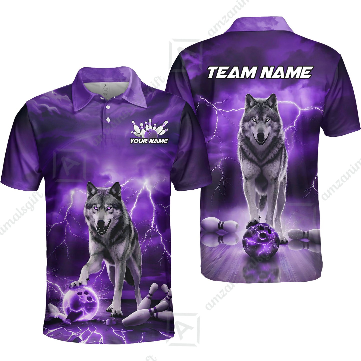 Custom Bowling Jersey Polo Shirt, Electric Wolf Bowling Custom Bowling Jersey Team Shirt For Players With Name & Team Name