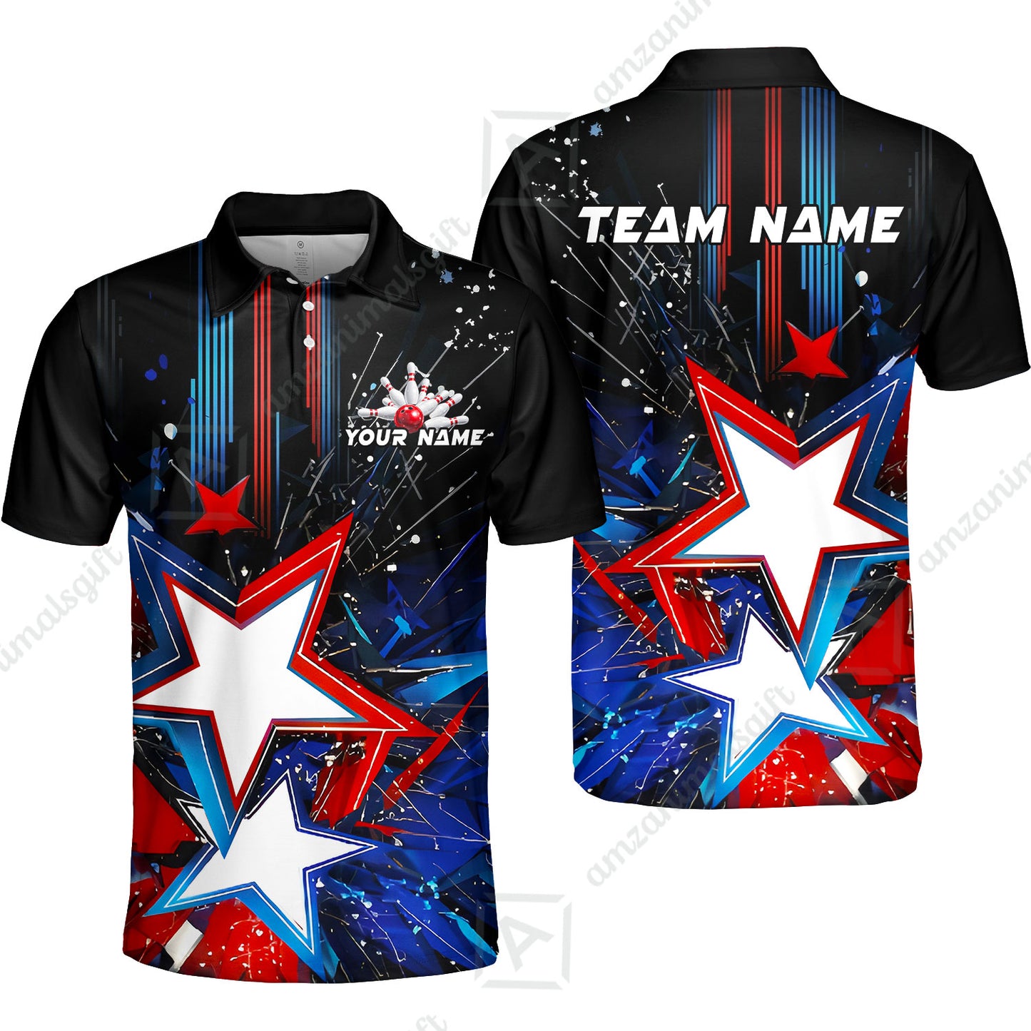 Custom Abstract Patriotic Bowling Jersey Polo Shirt, Custom Abstract Patriotic Bowling Jersey Team Shirt For Players With Name & Team Name