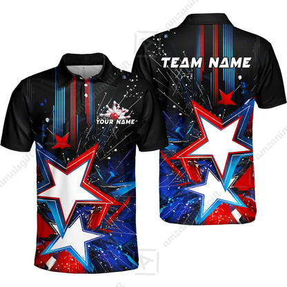 Custom Abstract Patriotic Bowling Jersey Polo Shirt, Custom Abstract Patriotic Bowling Jersey Team Shirt For Players With Name & Team Name