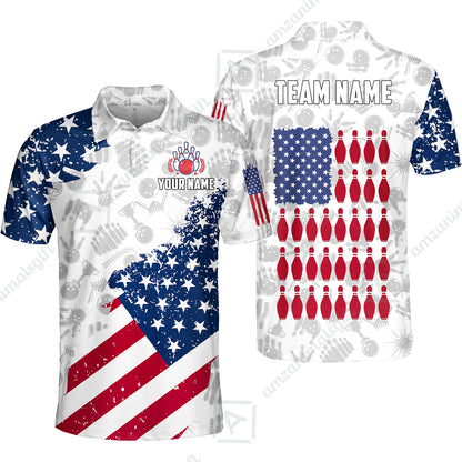 Custom Bowling Jersey Polo Shirt, Americana Patriotic Distressed Flag, Custom Bowling Jersey Team Shirt For Players With Name and Team Name